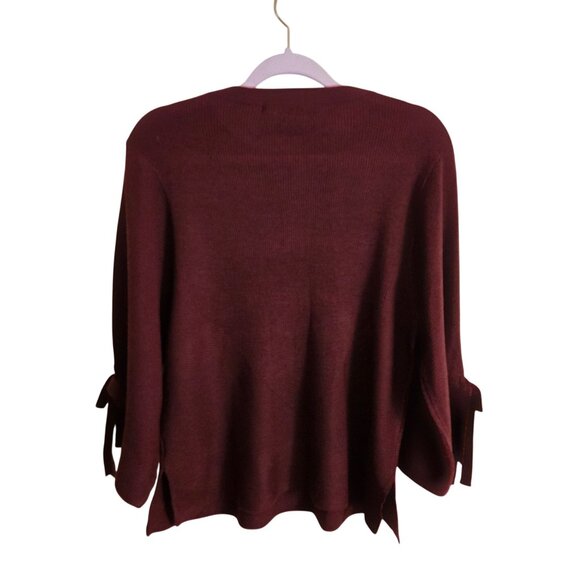 Michelle Nicole NWT Burgundy Tie Sleeve Round Neck Sweater Autumnal Size S - Picture 2 of 6